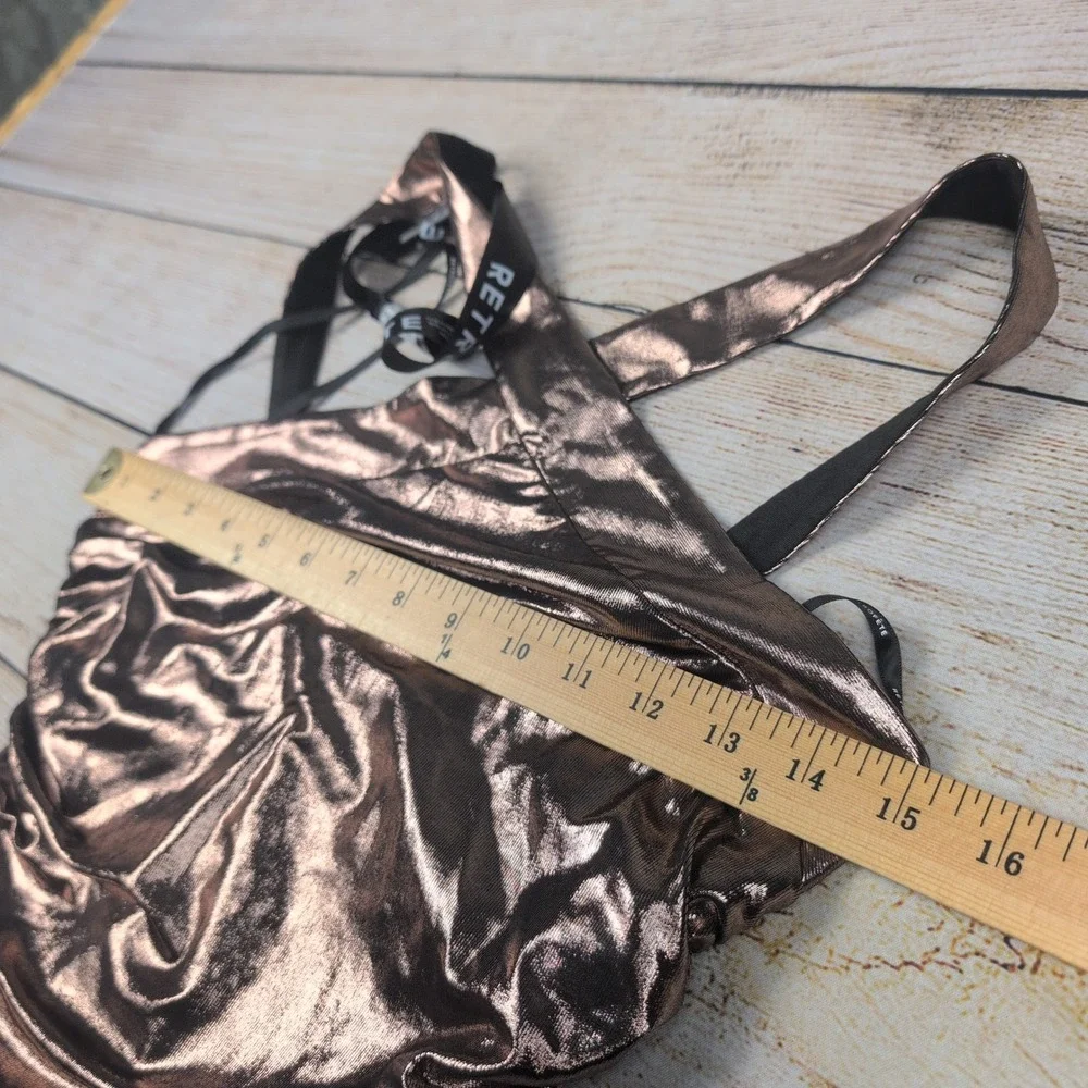 RETROFETE New York Metallic Rose Gold Ruched Halter Maxi Dress Size S - Picture 7 of 8